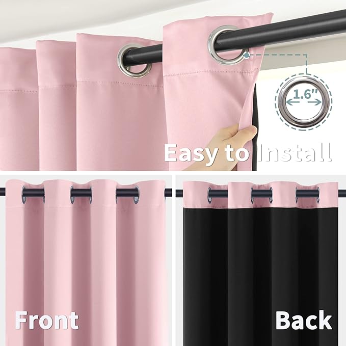 BGment Baby Pink 100% Blackout Curtains for Nursery Bedroom 72 Inch Length 2 Panels, Thermal Insulated Full Light Blocking Grommet Noise Cancelling Window Curtains for Girls Room, 52 Inch Wide Each - Image 6