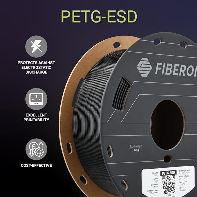 Polymaker Fiberon PETG-ESD Filament 1.75mm Black 0.5kg – Electrostatic Discharge Safe, Tough PETG 3D Printer Filament for Electronics Industry - Image 6