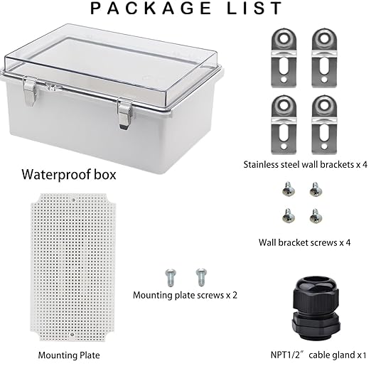 Waterproof Electrical Box, IP67 Junction Box Stainless Steel Latch Hinged Clear Cover Project Enclosure with Wall Bracket 10.2" x 6.3" x 3.9" - Image 5