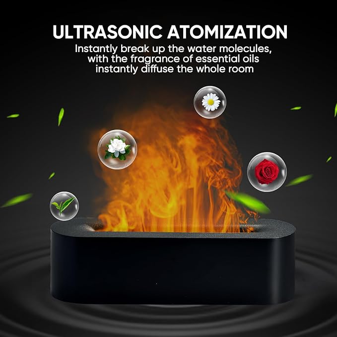 Essential Oil Diffuser, Fireplace Flame Fire Oil Diffuser, 150ml Ultrasonic Cool Mist Aromatherapy Humidifier, Scent Aroma Diffuser with 7 Colors Light, Timer & Auto-Off for Home, Room (Black) - Image 6