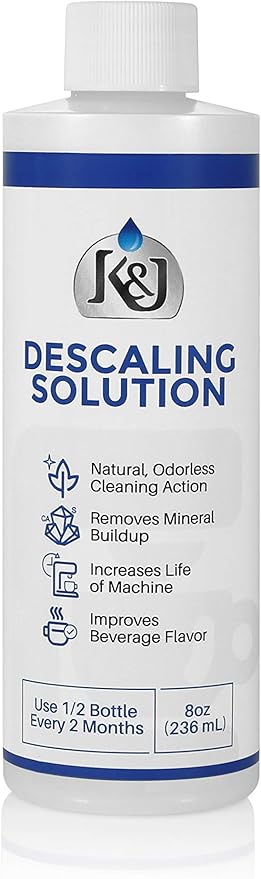 K&J Pemium Descaling Solution (2 uses) - Made in USA - Descaler for Keurig, Breville, Nespresso, Delonghi, Cuisinart, and all Coffee and Espresso Machines by KJ