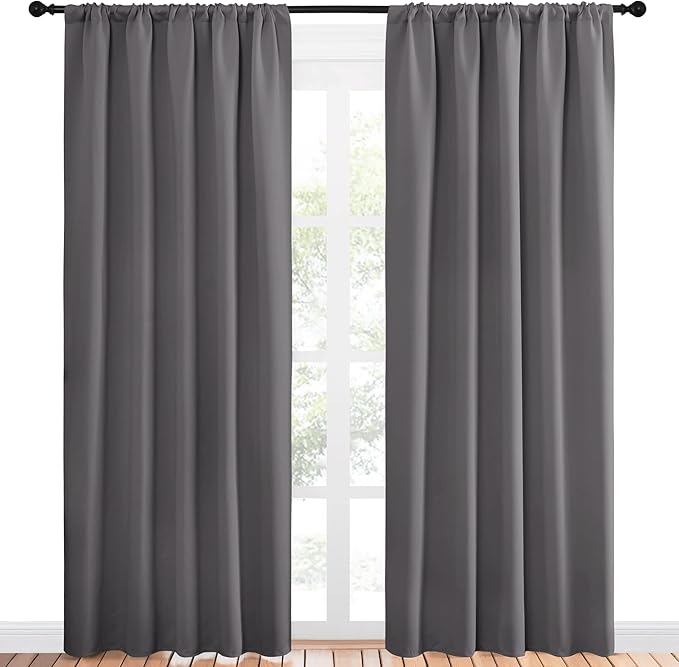 NICETOWN Blackout Curtain Panels for Window - Energy Efficient & Noise Reducing Thermal Insulated Rod Pocket Blackout Drapes/Draperies for Living Room (Grey, 2 Panels, W52 inches x L84 inches) - Image 2