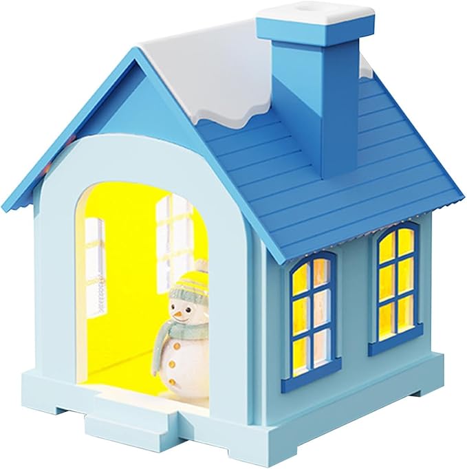 Christmas Village Houses Humidifier 500ml, Cute Snow House Cool Mist Humidifier with Snowman Figurines & Night Light for Bedroom & Office Décor (Blue) by PHXCHAM