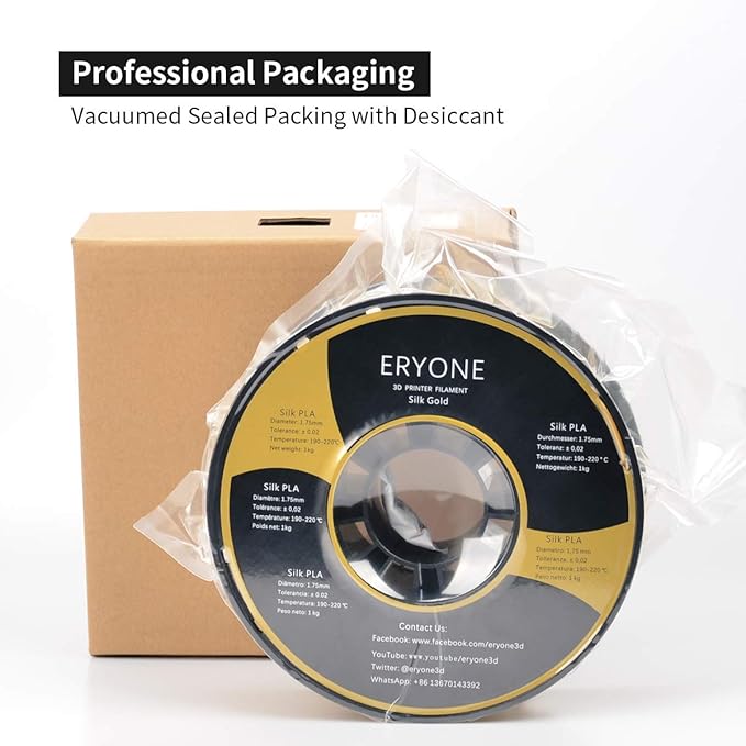 ERYONE Silk PLA Filament for 3D Printer, 1.75mm +/- 0.03mm, 1kg (2.1LBS)/Spool, Silk Glod - Image 5