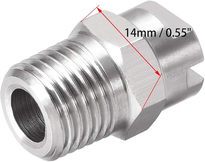 uxcell Flat Fan Spray Tip - 1/4BSPT Male Thread 304 Stainless Steel Nozzle - 65 Degree 1.1mm Orifice Diameter - 2 Pcs - Image 3