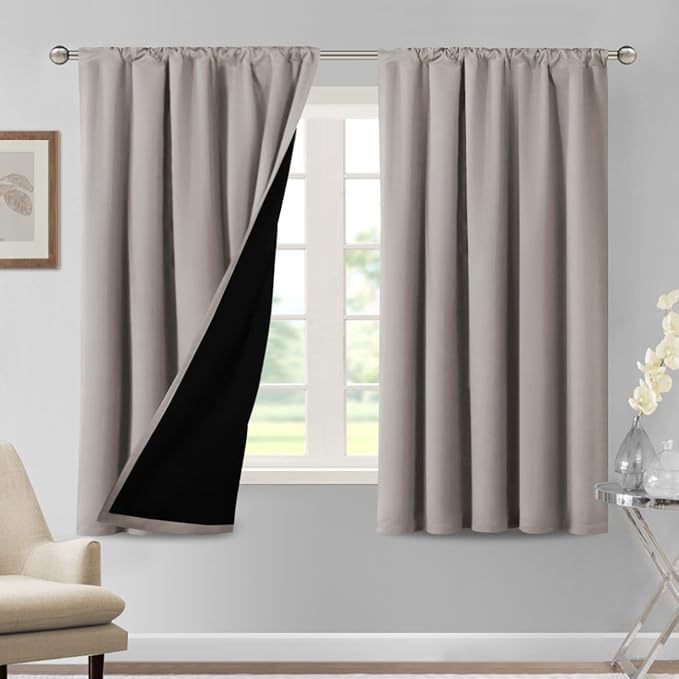 H.VERSAILTEX 100% Blackout Curtains for Bedroom Thermal Insulated Curtains & Drapes Blackout Curtains 63 Inches Long Rod Pocket Curtains for Living Room with Black Liner 2 Panels Set, Warm Taupe by HVERSAILTEX