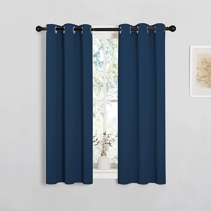 NICETOWN Window Curtain Panels, Thermal Insulated Solid Grommet Blackout Draperies/Drapes for Basement (Moroccan Blue, 1 Pair, 29 by 45-inch) by NICETOWN