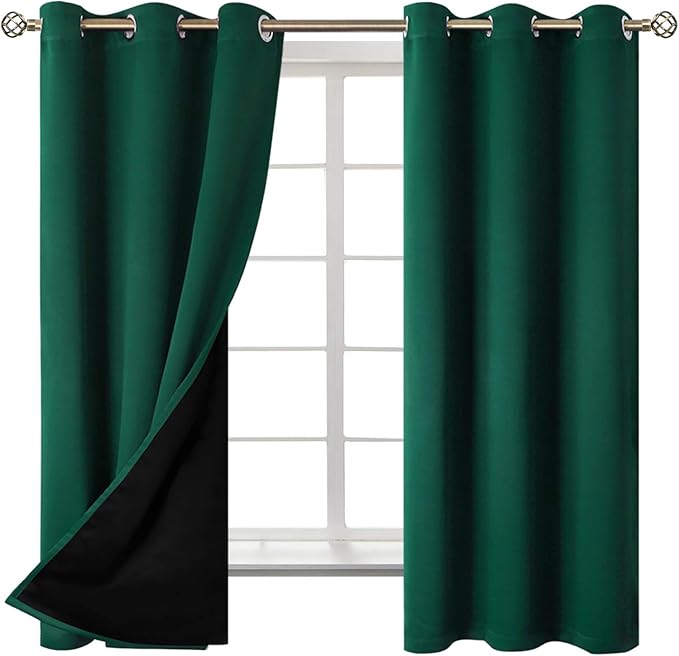 BGment Thermal Insulated 100% Blackout Curtains for Bedroom with Black Liner, Double Layer Full Room Darkening Noise Reducing Grommet Curtain (42 x 63 Inch, Emerald, 2 Panels) - Image 8