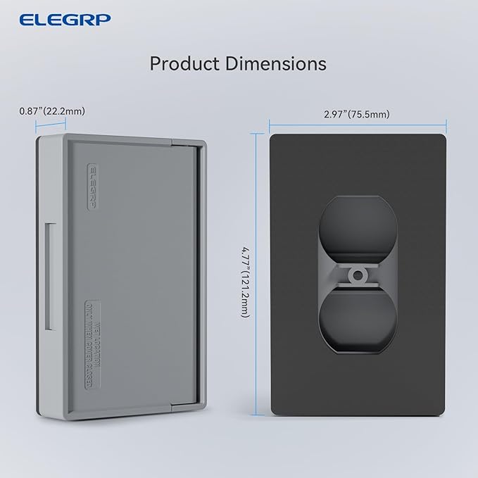 ELEGRP Horizontal Outdoor Cover for Duplex Receptacles, Weatherproof Wall Plate, Outdoor Electrical Outlet Cover, Standard Size 1-Gang 4.77” x 2.97”, Thermoplastic, 6 Pack, Grey - Image 5
