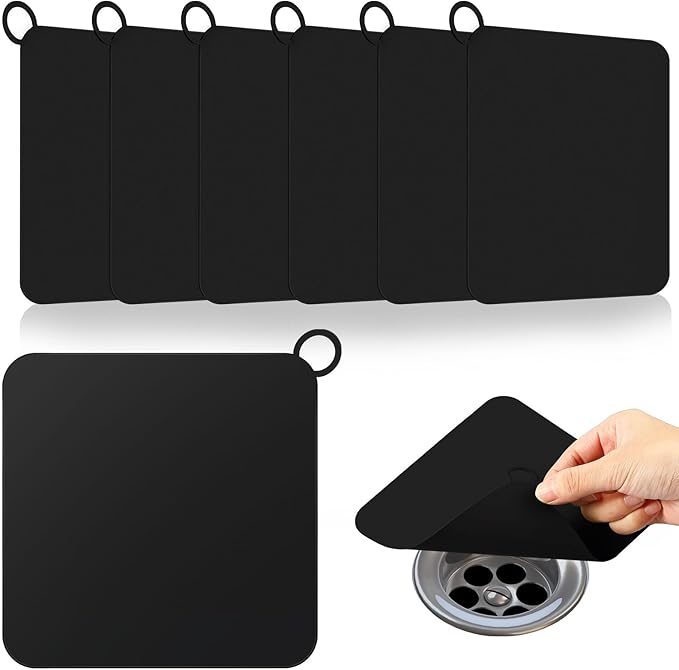 Yinkin 6 Pcs Drain Covers to Keep Bugs Out Silicone Shower Floor Tub Stoppers Bathtub Drain Stoppers Sewer Anti-Odor Mats Deodorizing Plugs for Bathroom(6 x 6 Inch,Square,Black) by Yinkin