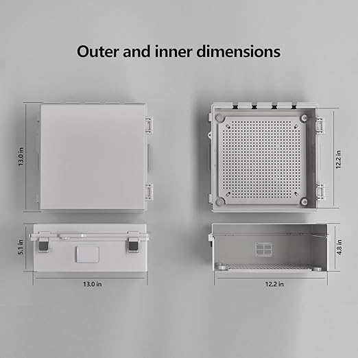 Electrical Junction Box, Ventilated Design, Cable Grommets, Indoor/Outdoor Use with Mounting Panel & Hinged Cover. Waterproof IP 65. (Grey Cover, 13"x13"x5.1") - Image 5