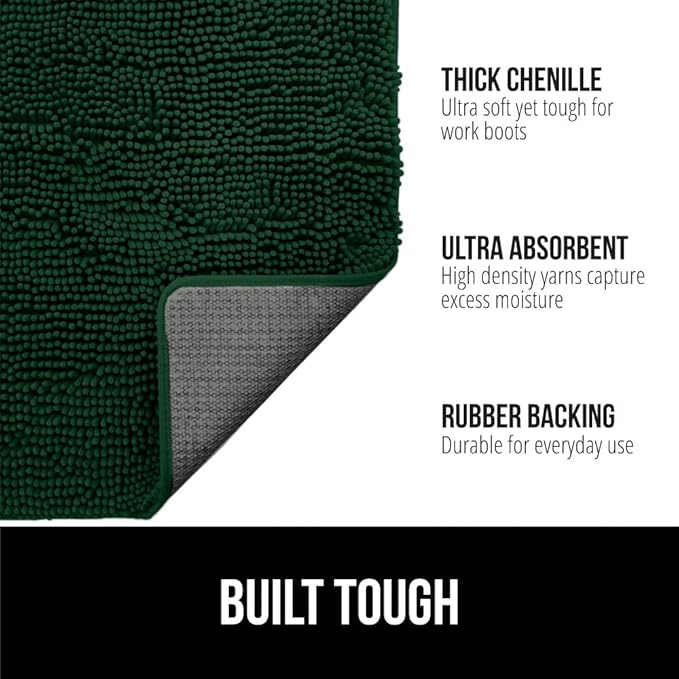 GORILLA GRIP SOAKSTOPPER Dog Door Mat, Machine Washable Rug Absorbent Doormat Captures Moisture Mud Dirt, Quick Dry Soft Chenille Entryway Rugs Indoor Entrance Mats for Dog Paws, 24x17 Deep Green - Image 3