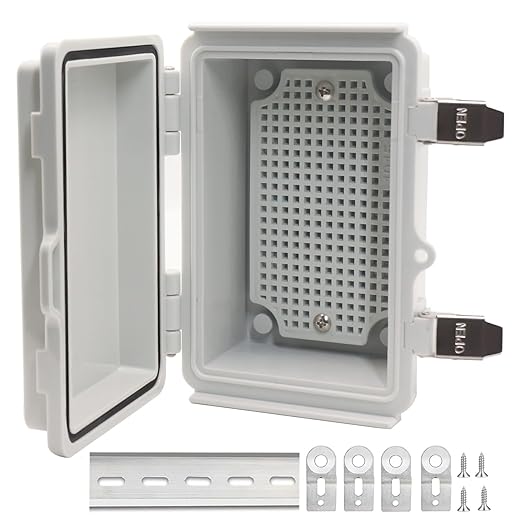 Electrical Box, Outdoor Waterproof Box IP67 Junction Box with Mounting Plate,ABS Plastic Project Box Power Cord Enclosure Grey 5.9" Dx3.9 Wx2.8 H by LuSumtly