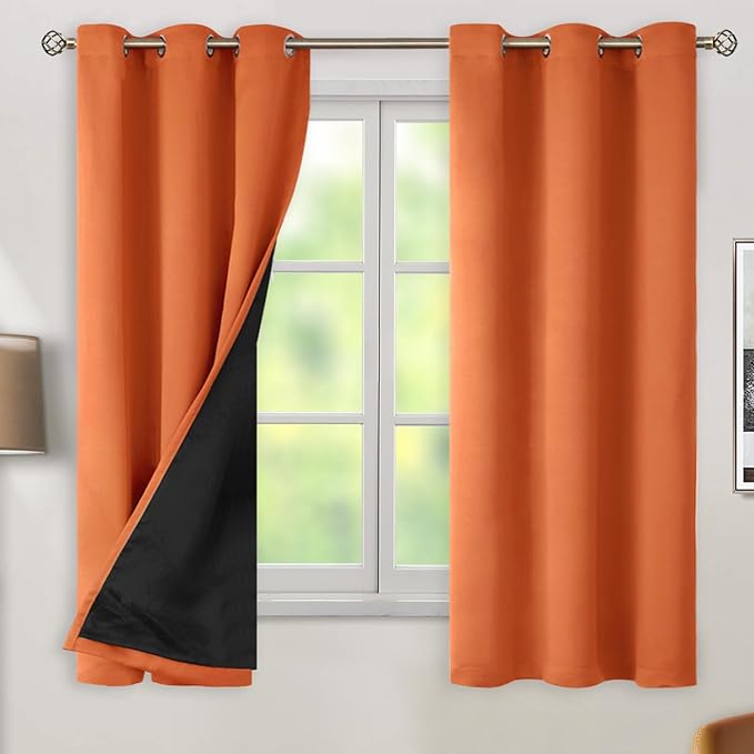 BGment Thermal Insulated 100% Blackout Curtains 63 Inch Length 2 Panels, Total Light Blocking Curtains for Bedroom, Grommet Window Drapes with Thick Black Liner, 42 Inch Wide Each Panel, Burnt Orange by BGment