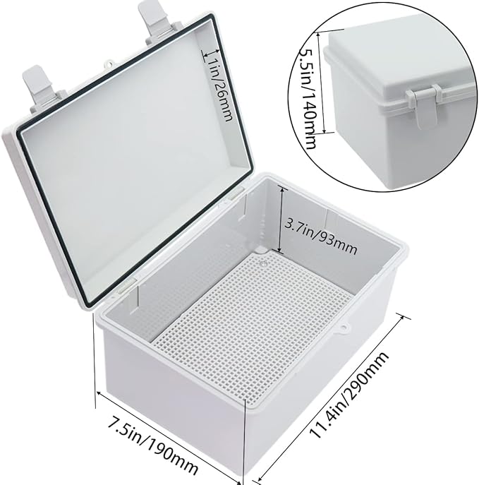 Junction Box, Hinged Cover IP67 Waterproof ABS Project Box with 2 NPT 1/2" Cable Gland, Electrical Box Enclosure with Mounting Plate & Wall Bracket 11.4 x 7.5 x 5.5inch(290x190x140mm) - Image 3