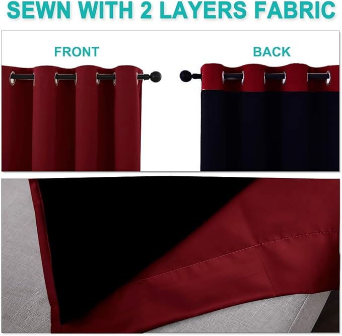 NICETOWN Thermal Insulated 100% Blackout Drape, Noise Reducing Performance Slider Curtain Panel with Black Lining, Full Light Blocking Patio Door Drapery (Burgundy Red, 1 PC, 100 inches x 84 inches) - Image 5