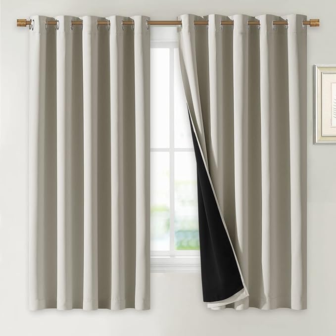 NICETOWN Natural 100% Blackout Lined Curtains, 2 Thick Layers Completely Blackout Window Treatment Thermal Insulated Drapes for Kitchen/Bedroom (1 Pair, 70 inches Width x 63 inches Length Each Panel) by NICETOWN