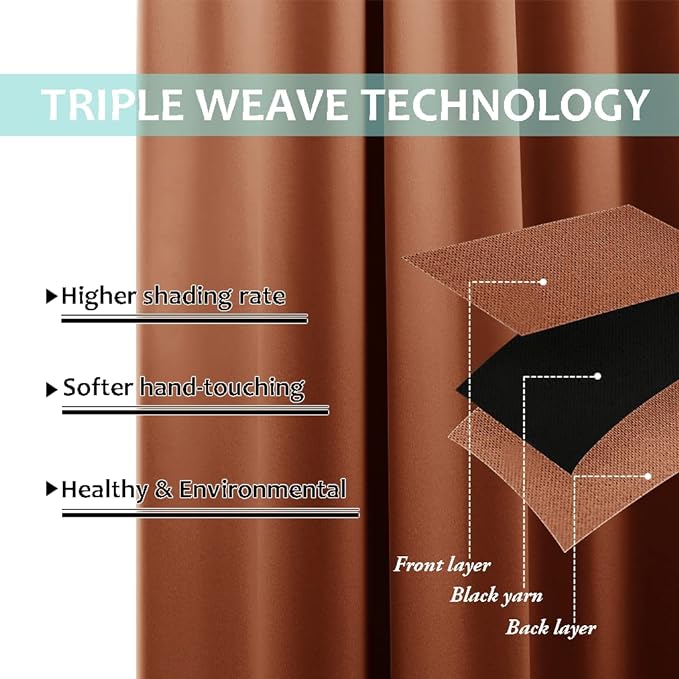 NICETOWN Burnt Orange Blackout Curtains 84 inches Long, Full Light Blocking Drapes with Black Liner for Nursery, Thermal Insulated Draperies for Hall, Villa (2 Pieces, 42" Wide Each Panel) - Image 6