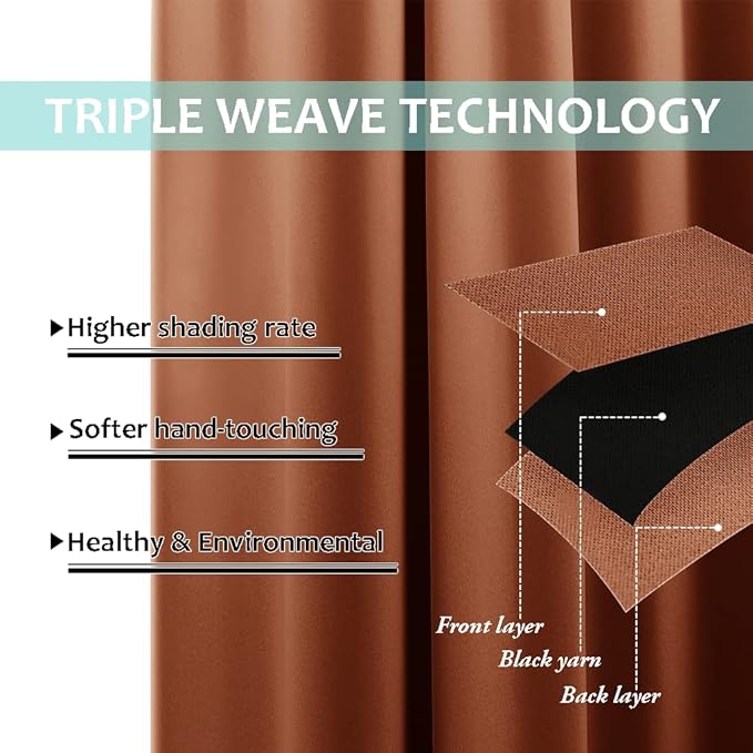 NICETOWN Burnt Orange 100% Blackout Window Curtain Panel, Cold and Full Light Blocking Drape with Black Liner for Nursery, 84 inches Drop Thermal Insulated Draperies (1 PC, 52 inches Wide Each Panel) - Image 6