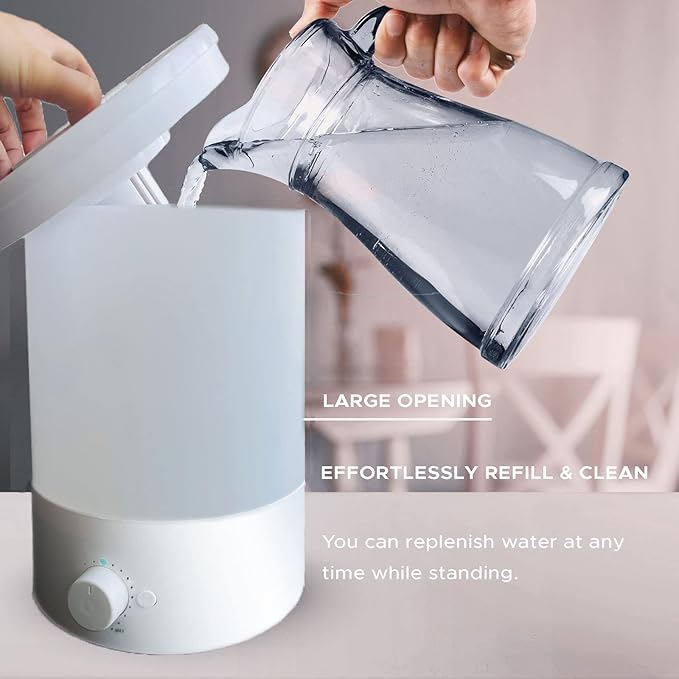 MegaWise Healthy Top-Refill Cool Mist Humidifiers for Bedroom, 24dB Ultrasonic Air Vaporizer with Water Filter for Baby [PP Material], Colorful Night Light,1 Gal Essential Oil Diffuser, Auto Shut Off - Image 6