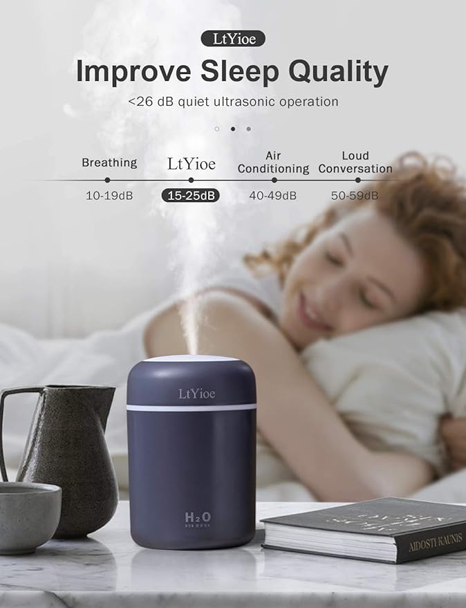 Colorful Cool Mini Humidifier, USB Personal Desktop Humidifier for Car, Office Room, Bedroom,etc. Auto Shut-Off, 2 Mist Modes, Super Quiet. (Navy)(Black) - Image 5