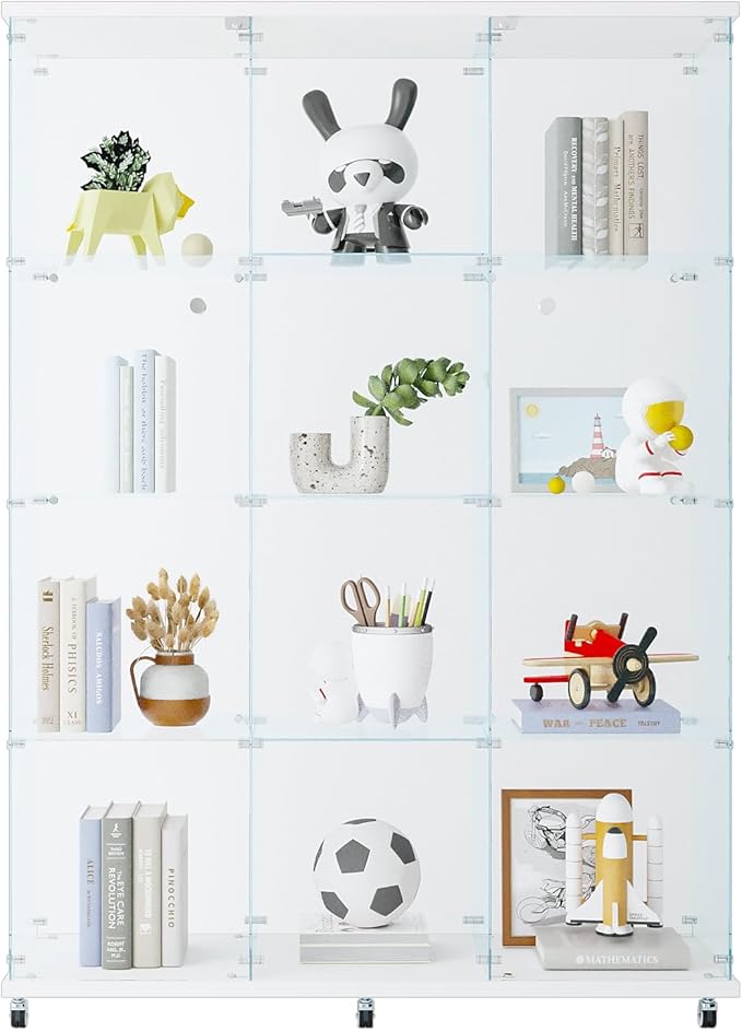 Yoluckea 4 Shelves Glass Display Cabinet Extra Large, Curio Collection Glass Display Case for Home Office, Floor Standing Bookshelf Corner Cabinet for Book Toys Glory (White) - Image 8