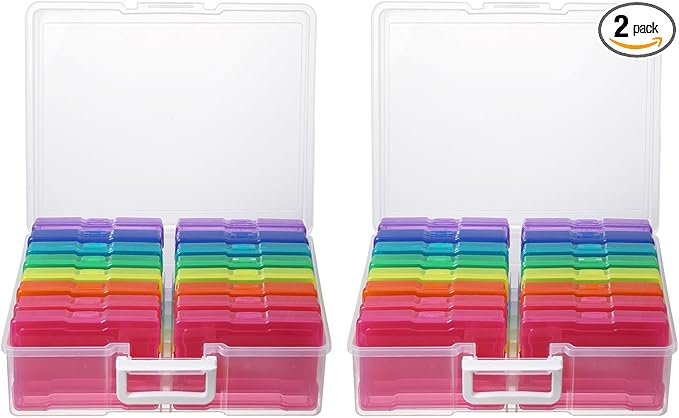 novelinks Transparent 4" x 6" Photo Organizers and Photo Storage Box with Handle, 16 Inner Photo Cases, Portable Picture Organizers & Photo Storage Containers (Multi-Colored 2Pack) by novelinks