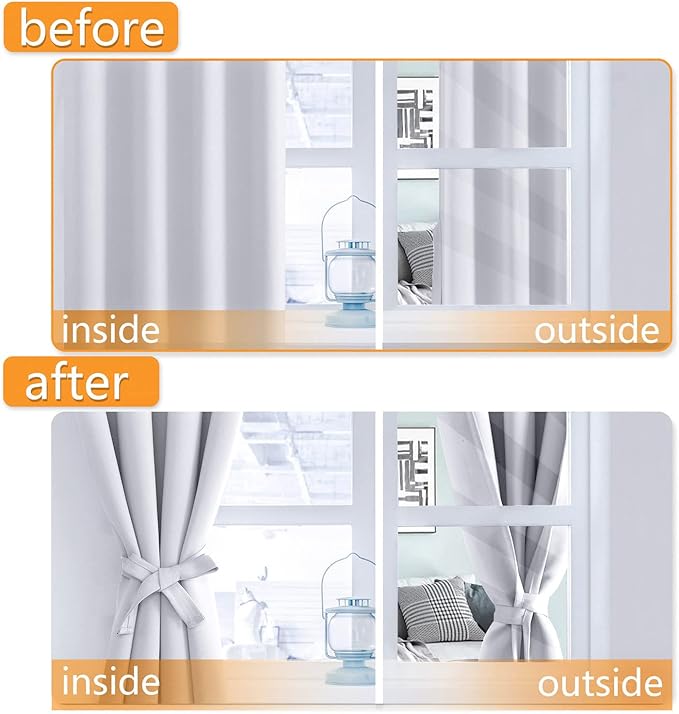 Hiasan Room Darkening Curtains for Bedroom, Noise Reducing, Energy Saving Blackout Window Curtain Panels, Sewn with Tiebacks, Set of 2, Grommet Top (Greyish White, Width 42 Inch x Length 72 Inch) - Image 5