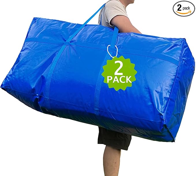 66 Gallon Extra Large Storage Bags, Huge Moving Bags Heavy Duty with Zipper and Stronger Handles, Big Foldable Duffle Bag for Travel, Storage Totes Moving Boxes for College, Christmas Tree,Blue,2 Pack by MKOKYD