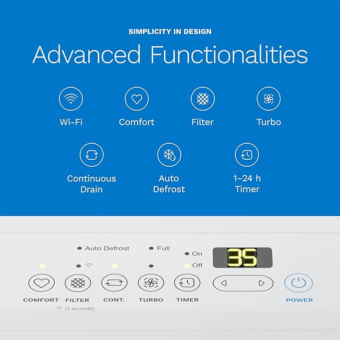 hOmeLabs Dehumidifier for Home, Office, Basements with Powerful Moisture Removal, Humidity Control, Auto Shut-off, Quiet Operation - 7,000 Sq Ft Wi-Fi (50 Pint MAX 120 Pint at 95°F, 90% RH) - Image 5