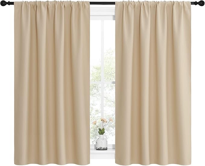 NICETOWN Blackout Room Darkening Curtains - Home Decoration Light & Noise Reducing Thermal Insulated Window Draperies with Rod Pocket Top (Biscotti Beige, Set of 2, 42 inches Wide x 54 inches Long) - Image 2