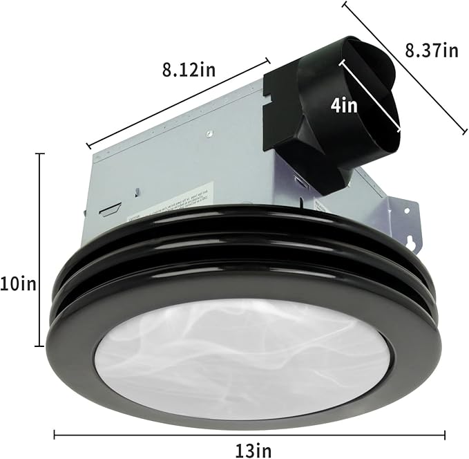 Akicon Ultra Quiet Bathroom Exhaust Fan with LED Light 80CFM 2.0 Sones Round Bathroom Ventilation Fan with Frosted Glass Cover Matte Black Finish (Matte Black) - Image 5