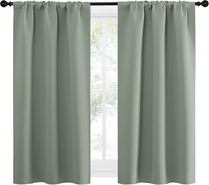 NICETOWN Window Curtains Blackout Drapes - Thermal Insulated Solid Rod Pocket Blackout Curtains/Draperies for Living Room (Greyish Green, One Pair, 34 by 54-Inch) - Image 2