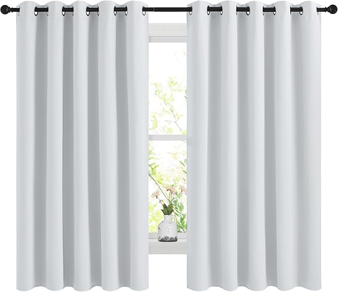 NICETOWN Blackout Curtains Panels for Bedroom, 2 Panels, 66 x 60 Inch, Greyish White, 3 Pass Microfiber Noise Reducing Thermal Insulated Solid Ring Top Blackout Window Drapes by NICETOWN
