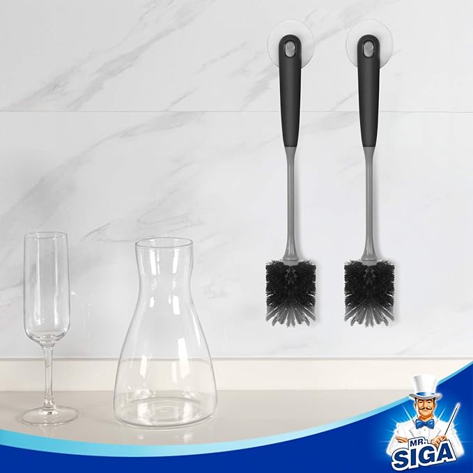 MR.SIGA Long Handle Bottle Brush, Flexible Scrub Brush for Water Bottles, Glasswares, Mugs, Black, 2 Pack - Image 6