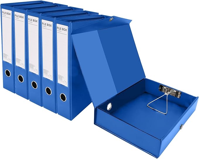 HUA JIE A4 Storage File Boxes Plastic Archives Cases with Clip, PVC File Folder Organizer Document Storage Filing Box for office,32.5×6.5×24 cm, Blue(Pack of 6) by HUA+JIE