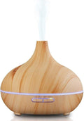 Aroma Essential Oil Diffuser, JoySusie 500ml Wood Grain Ultrasonic Cool Mist Whisper-Quiet Humidifier with Color LED Lights Changing & 4 Timer Settings, with Remote Control (Brown) by JoySusie