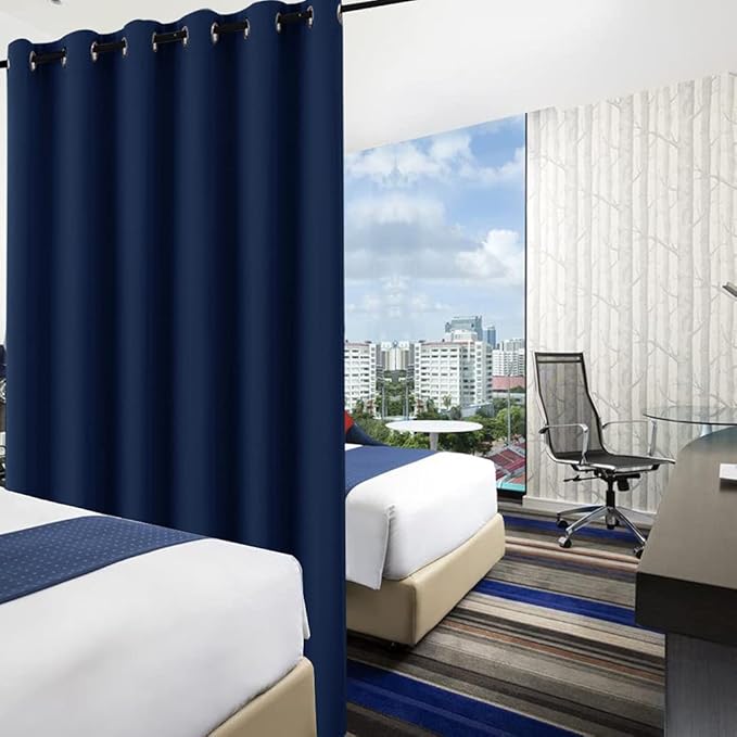 RYB HOME Privacy Room Partition Curtains Blackout Drapes Energy Efficient Odor Reducing Window Treatment for Dorm Studio City Loft Cubicle, 9 ft Tall x 10 ft Wide, Navy Blue, 1 Panel - Image 3