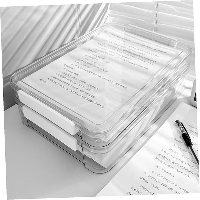 A4 Document Storage Box Set, 2pcs Flat Tall File Organizer with Card Holder and Certificate Keeper for Office Desktop Filing and Document Management - Image 4
