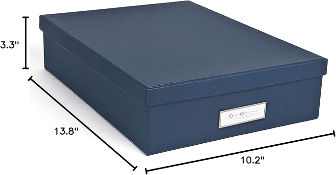 Bigso Oskar Fiberboard Label Frame Document Letter Box - File Organizer Box for Important Paperwork - Document Storage with a Lid & Metal Label Window - 3.3 in x 10.2 in x 13.8 in - Dark Blue - Image 6