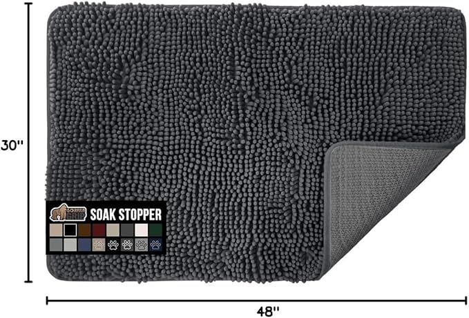 GORILLA GRIP SOAKSTOPPER Dog Door Mat, 48x30 Machine Washable Rug Absorbent Doormat Captures Moisture Mud Dirt, Quick Dry Soft Chenille Entryway Rugs Indoor Entrance Mats for Dog Paws, Charcoal - Image 2