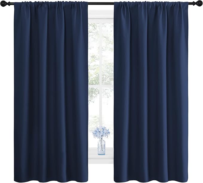 NICETOWN Bedroom Curtains Blackout Draperies - All Season Thermal Insulated Solid Rod Pocket Top Blackout Curtains/Drapes for Kid's Room (Navy, 1 Pair, 42 x 63 Inch) - Image 2