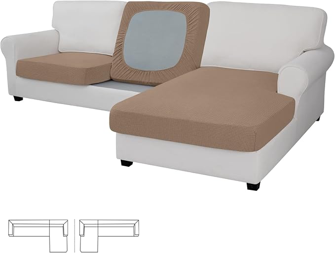 Easy-Going Stretch 3 Pieces Couch Cushion Covers for Sectional Sofa Left/Right L Shape Chaise Lounge Sofa Seat slipcover Anti-Slip Sofa Cover Soft (2 Seater + 1 Chaise, Camel) by Easy-Going