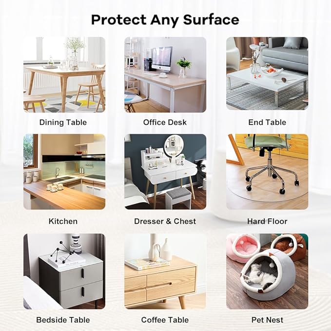 19x63" Clear Vinyl PVC Office Writing Desk Protector Mat Table Protector Cover Mat Office Plastic Chair Mat Thicken Crystal Kitchen Table Pad Tablecloth for Pet Feeding Mat Coffee Table Floor Wipeable - Image 6