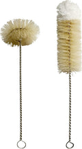 Coralpearl Bottle Brushes Thin Long Handle X 2, Skinny Wire Cleaner Set in Stainless Steel with Natural Boar Bristle at Wool Tip, Bendable Flexible for Cleaning Narrow Neck Bottles, Pipe, Tube, Hose by Coralpearl