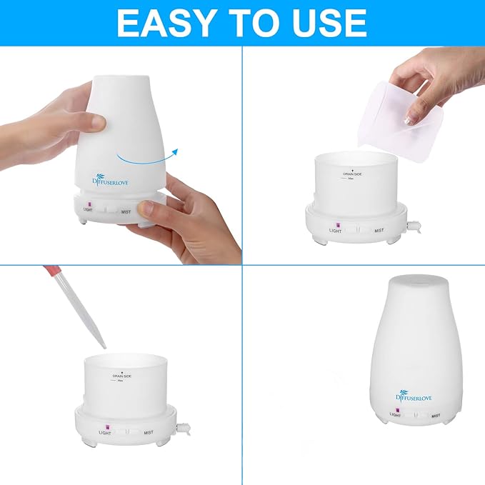 Diffuserlove 2 Pack 200ml Essential Oil Diffuser Ultrasonic Aromatherapy Diffuser Cool Mist Humidifiers with 7 Color LED Lights & Waterless Auto Shut-Off for Home Office Kitchen Bedroom - Image 6