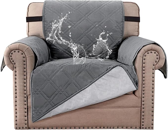H.VERSAILTEX 100% Waterproof Sofa Slipcover Washable Armchair Cover Non-Slip Furniture Protector for Living Room Couch Cover for Pets Chair Cover with Puppy Paw Silicone Backing (Armchair, Grey) by HVERSAILTEX