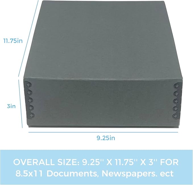 Lineco Archival Museum Storage Box with Removable Lid and Drop Front Design, 8.5 x 11 x 3 Inch. Preserve Longevity, Store Photos, Documents, Cards, Magazines, Prints, DIY. Gray - Image 2
