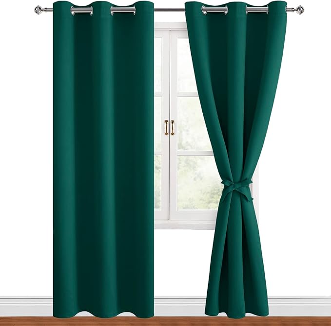 Hiasan Blackout Curtains for Bedroom, 42 x 84 Inches Long - Thermal Insulated & Energy Saving Window Curtains for Living Room, 2 Drape Panels Sewn with Tiebacks, Hunter Green - Image 8