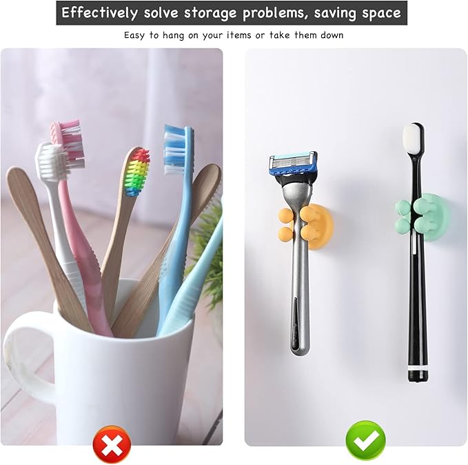 iBetterLife Razor Holder for Shower Hooks – 5Pcs Self Adhesive Wall Mounted Single Hook for Hanging Toothbrush, Functional Waterproof Utility Plug Holder for Bathroom Kitchen Living Room Office - Image 6